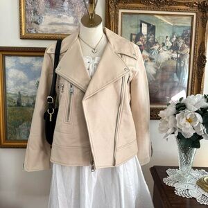Cream Leather Moto Jacket